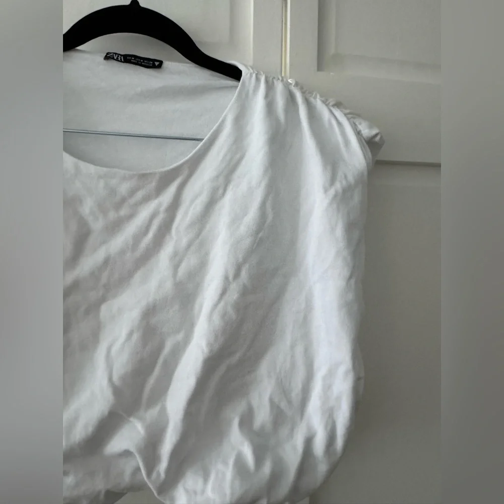 Zara White Cropped Top Structured Cotton Puff Shoulder Medium - Picture 3 of 10